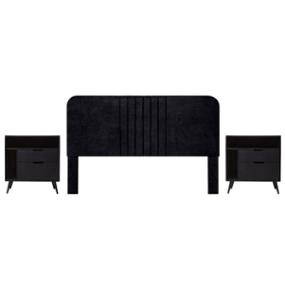 CABECERA KING SIZE DE MDF Y TAPIZ NEGRA CON 2 BURÓS PARA RECÁMARA