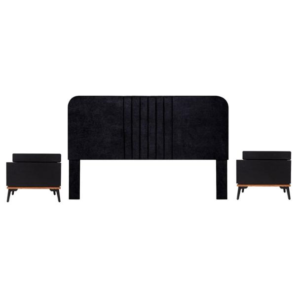 CABECERA KING SIZE NOLA DE MDF NEGRO TAPIZADA CON 2 BURÓS PARA RECÁMARA