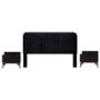 CABECERA KING SIZE NOLA DE MDF NEGRO TAPIZADA CON 2 BURÓS PARA RECÁMARA