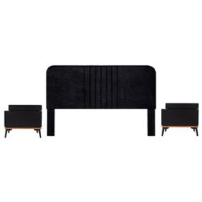 CABECERA KING SIZE NOLA DE MDF NEGRO TAPIZADA CON 2 BURÓS PARA RECÁMARA