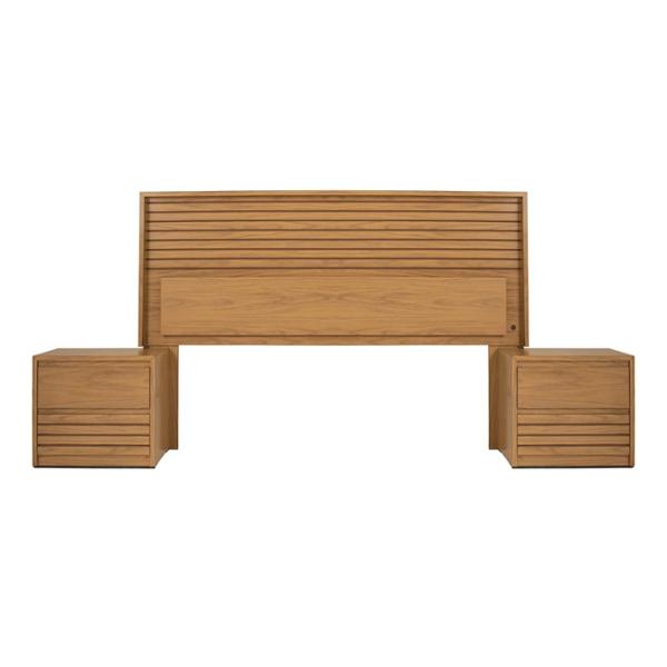 CABECERA KING SIZE DE MDF NATURAL CON LUZ Y 2 BURÓS PARA RECÁMARA