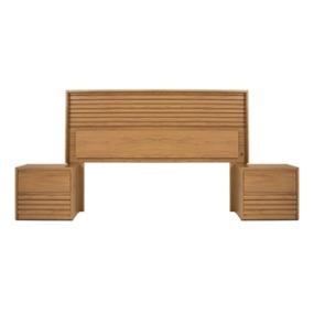 CABECERA KING SIZE DE MDF NATURAL CON LUZ Y 2 BURÓS PARA RECÁMARA