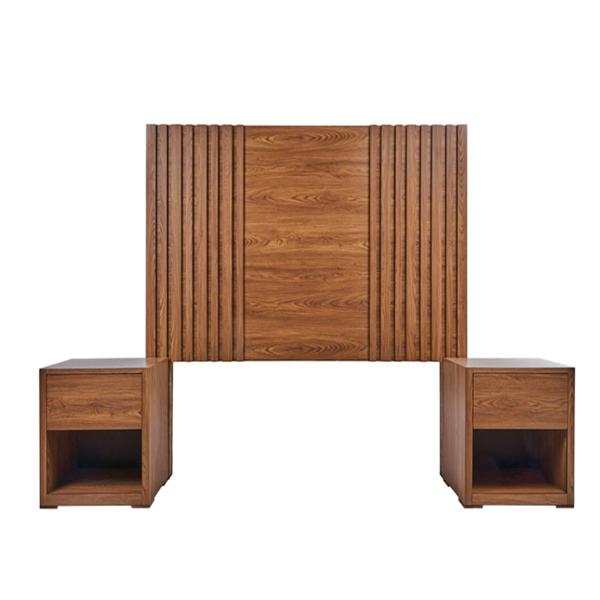 CABECERA KING SIZE MDF NOGAL MODERNA CON 2 BURÓS Y CAJÓN PARA RECÁMARA