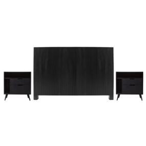 CABECERA KING SIZE MDF Y MELAMINA NEGRO CON 2 BURÓS Y ALMACENAMIENTO PARA RECÁMARA