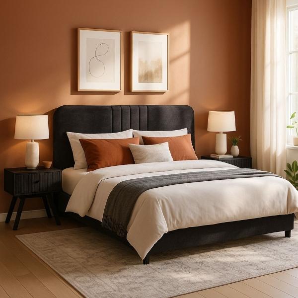 CABECERA KING SIZE MDF NEGRO CON 2 BURÓS Y CAJONES PARA RECÁMARA