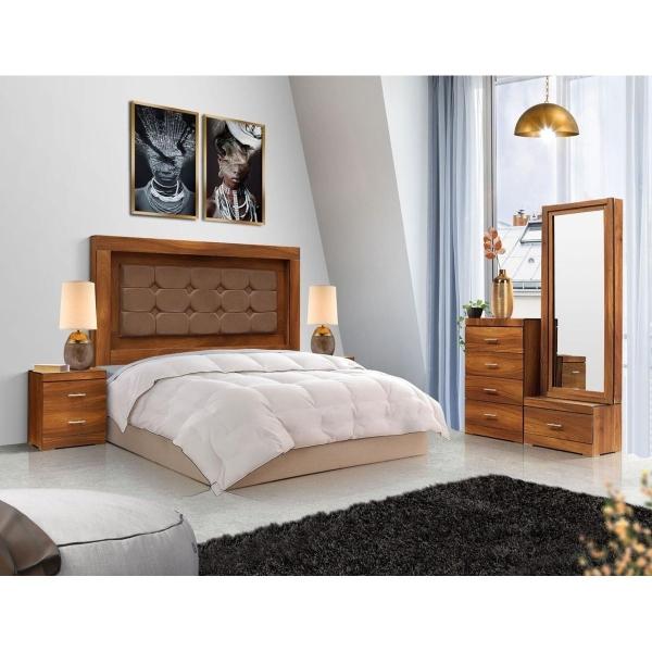 CABECERA KING SIZE DE MDF Y TAPIZADO PAROTA CON 2 BURÓS PARA RECÁMARA