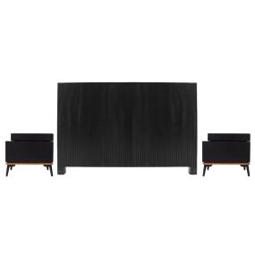 CABECERA KING SIZE CON 2 BURÓS DE 1 CAJÓN COLOR NEGRO - MDF Y MELAMINA