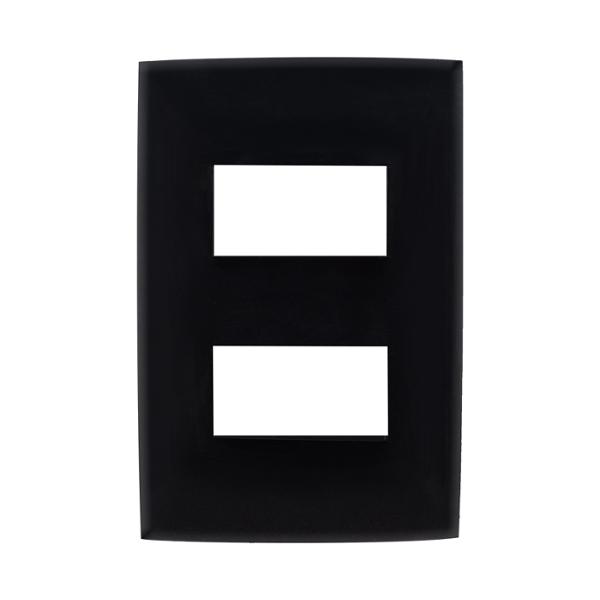 PLACA DECORATIVA CON 2 INTERRUPTORES SENCILLOS DE PLÁSTICO NEGRO