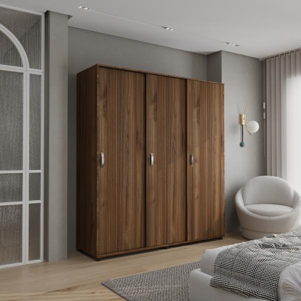 CLÓSET MDP ARMABLE 200 X 180 X 53 CM CAFÉ 3 PUERTAS CORREDIZAS 4 CAJÓNES