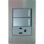 PLACA METÁLICA CON 2 INTERRUPTORES SENCILLOS Y 1 CONTACTO DE 1 MÓDULO ANODIZADO