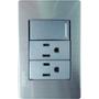 PLACA METÁLICA CON 1 INTERRUPTOR SENCILLO Y 2 CONTACTOS DE 1 MÓDULO ANODIZADO