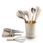 SET DE UTENSILIOS 12 PIEZAS MADERA Y SILICÓN PARA COCINA MADERA NATURAL Y GRIS