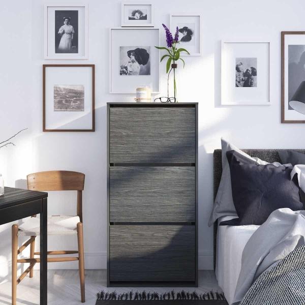 ZAPATERA COBA MINIMALISTA 18 PARES 3 PUERTAS TABURETE ORGANIZADOR GRAFITO TOUCH