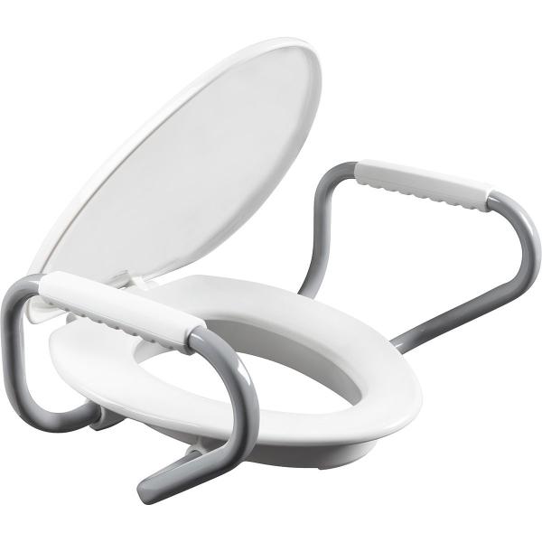 ASIENTO PARA BAÑO ELEVADO PLÁSTICO BLANCO CON BRAZOS DE SOPORTE