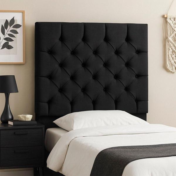 CABECERA KING SIZE CAPRI TAPIZADA NEGRA CAPITONADA CONTEMPORÁNEA PARA RECÁMARA