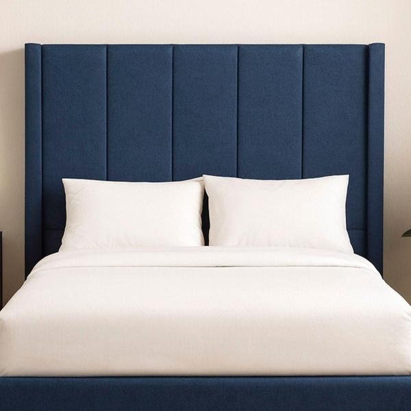 CABECERA KING SIZE NIZZA TAPIZADA AZUL CONTEMPORÁNEA CON GAJOS VERTICALES PARA RECÁMARA
