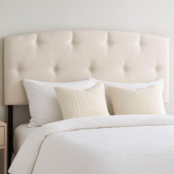 CABECERA QUEEN SIZE SIGMA TAPIZADA CREMA CAPITONADA AJUSTABLE PARA RECÁMARA