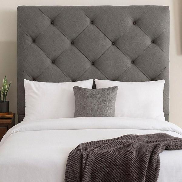CABECERA KING SIZE IKKI TAPIZADA GRIS OSCURO CAPITONADA PARA RECÁMARA