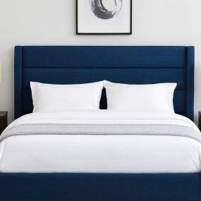 CABECERA KING SIZE LUGO TAPIZADA AZUL MODERNA ACOJINADA PARA RECÁMARA
