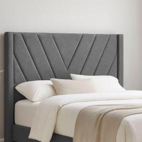 CABECERA QUEEN SIZE AURORA TAPIZADA GRIS OSCURO GEOMÉTRICA PARA RECÁMARA