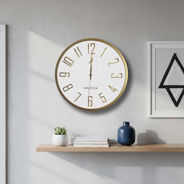 RELOJ DE PARED NAUTICA HOME 41 CM, DISEÑO SILENCIOSO Y ACABADO DORADO