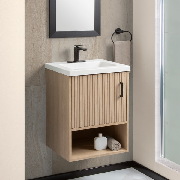 MUEBLE PARA BAÑO DE EMPOTRAR LEIRO 18" BEIGE EN TERMOFORMADO CON LAVABO COLOR BLANCO