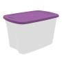 CAJA ORGANIZADORA TRANSPARENTE 72 L PLÁSTICO TAPA TRASLÚCIDO TAPA MORADA APILABLE