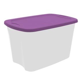 CAJA ORGANIZADORA TRANSPARENTE 72 L PLÁSTICO TAPA TRASLÚCIDO TAPA MORADA APILABLE
