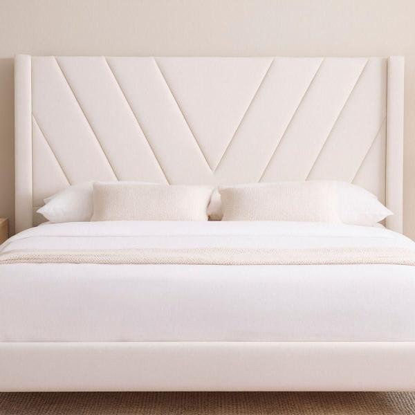 CABECERA KING SIZE AURORA TAPIZADA BEIGE GEOMÉTRICA CONTEMPORÁNEA PARA RECÁMARA