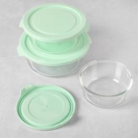 SET CONTENEDORES REDONDOS VIDRIO BOROSILICATO MARTHA STEWART 3 PZS CON TAPA AZUL TURQUESA ALIMENTOS