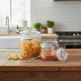 SET DE TARROS DE VIDRIO MARTHA STEWART 2 PIEZAS CON TAPA 2 L Y 946 ML TRANSPARENTE ALIMENTOS
