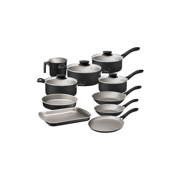 BATERÍA DE COCINA TRAMONTINA LINZ 14 PIEZAS NEGRO