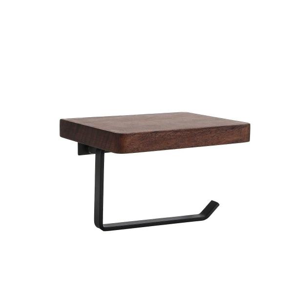 PORTAROLLO NEGRO CON REPISA EN MADERA