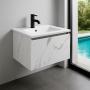 MUEBLE PARA BAÑO BUNA MARMOL BLANCO CON LAVABO BLANCO, LLAVE NEGRA Y DESAGÜES LISTO PARA INSTALAR