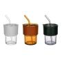 SET DE TRES VASOS DE VIDRIO CON POPOTE Y TAPA