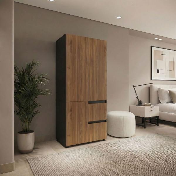 CLÓSET MDP CON MELAMINA MODULAR 180 X 80 X 50 CM CAFÉ CON 2 CAJÓNES Y 2 PUERTAS