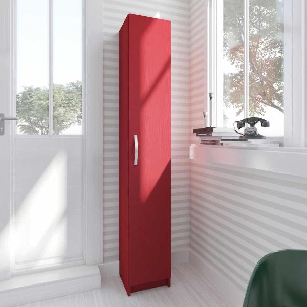 PLAYCON GABINETE DUBLIN ALTO Y ESTRECHO 5 COMPARTIMENTOS PUERTA CON JALADERA METALICA VERSATIL ROJO