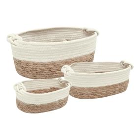 SET 3 GAVETAS ORGANIZADORAS 33 X 22 X 14 CM JUNCO Y POLIÉSTER CAFÉ BEIGE