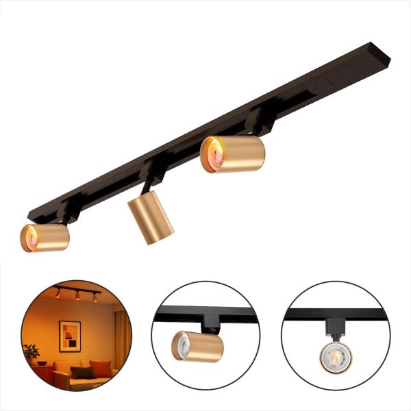 LÁMPARA DE TECHO DORADA PARA RIEL 1 METRO 3 LUMINARIAS GU10 DIRIGIBLES DTW 3000K–1800K