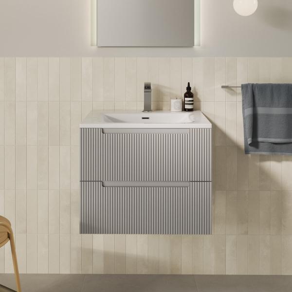 MUEBLE PARA BAÑO FLOTANTE VELMAR DE 23" GRIS MADERA CONTRACHAPADA CON LAVABO