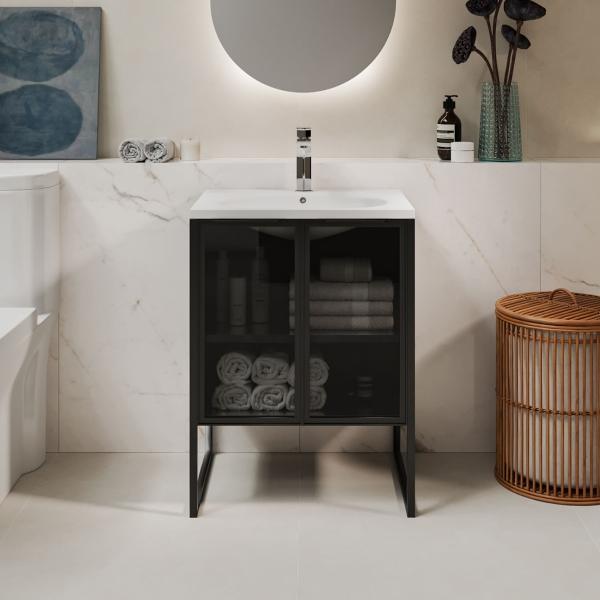 MUEBLE PARA BAÑO DE PISO VITORIA 23" CAFÉ MADERA CONTRACHAPADA CON LAVABO