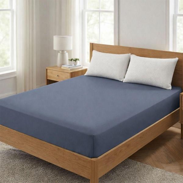 COMBO DICASA KING SIZE SABANAS BASIC AZUL ACERO + ALMOHADA FROSTY 2
