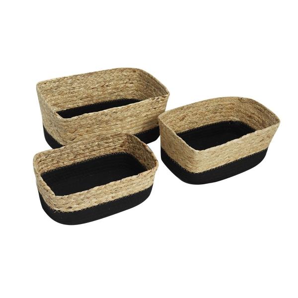 SET 3 GAVETAS ORGANIZADORAS RECTANGULAR 33 X 22 X 14 CM JUNCO CAFÉ NEGRO