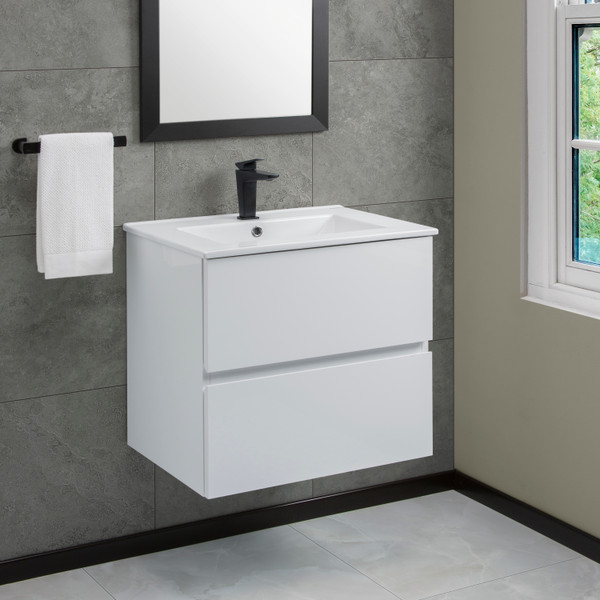 MUEBLE PARA BAÑO FLOTANTE GLACÉ 24" BLANCO MDF CON LAVABO
