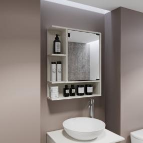 BOTIQUÍN PARA BAÑO CON ESPEJO MDP 3 NICHOS ABIERTOS COLOR NIEBLA
