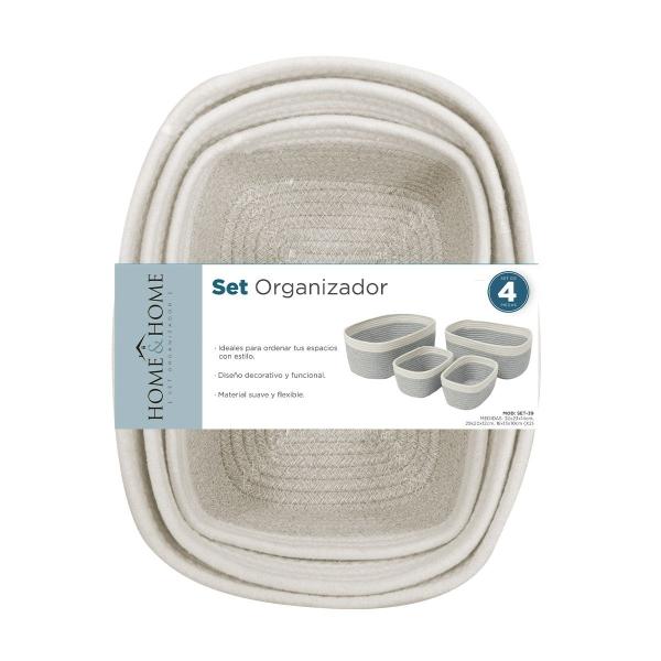GAVETA ORGANIZADORA 23 X 32 X 14 CM ALGODÓN Y POLIÉSTER BEIGE Y GRIS