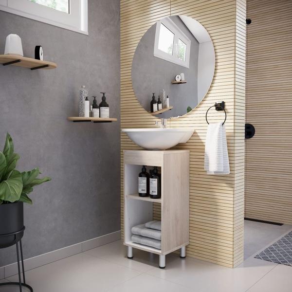 MUEBLE INFERIOR DE BAÑO DE PISO 2 NICHOS ABIERTOS COLOR CENIZA MDP