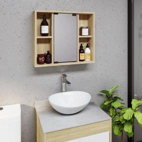 BOTIQUÍN PARA BAÑO CON ESPEJO MDP 4 NICHOS ABIERTOS COLOR ROVERE
