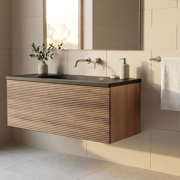 MUEBLE PARA BAÑO FLOTANTE RENNES 32" NOGAL MDF CON LAVABO NEGRO