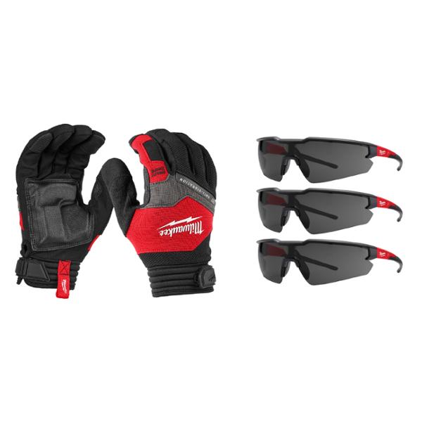 COMBO DE GUANTES ANTIVIBRACIÓN Y 3 LENTES OSCUROS ANTI RAYADURAS